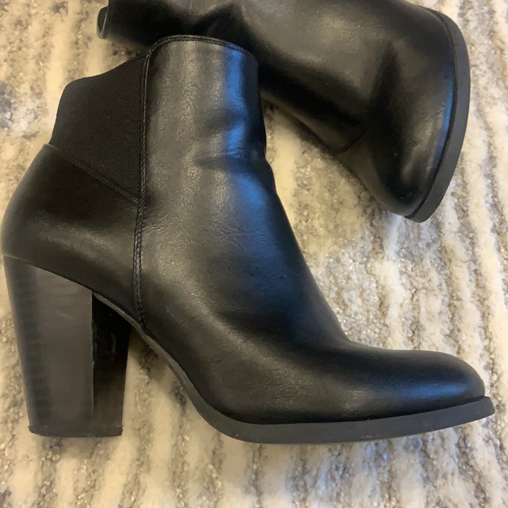 Call It Spring Black Leather Ankle Booties, size 7.5”